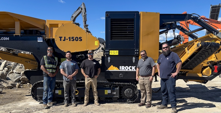 Pictured from left are: Bill Morgan, sales and support at Quality Fleet Service (QFS); Nick Moynihan, president of QFS; Chris Johnson, heavy equipment sales manager at QFS; John Patton, regional sales manager at IRock Crushers; and Joe "JJ" Jenkins, technical support and service manager at IRock. (Photo: (IRock Crushers)